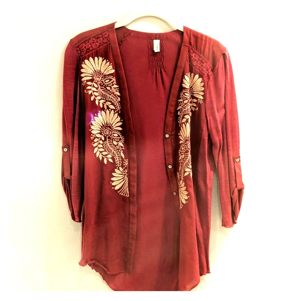 Anthropologie "Tiny" embroidered button-up top